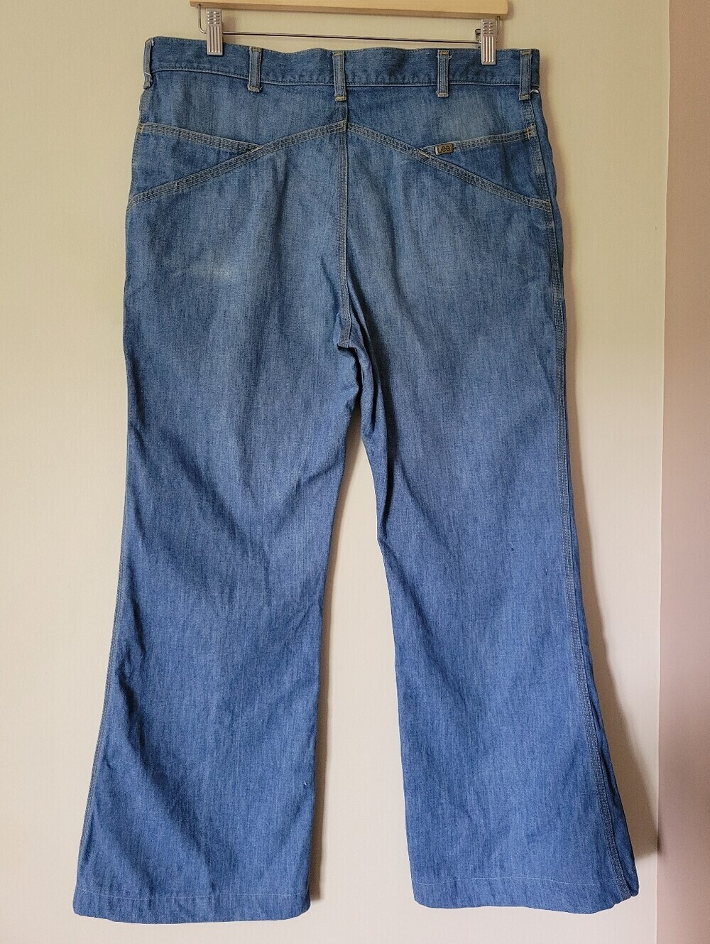 Vintage Lee 70s Western Disco Bell Bottom Flared Denim Jeans Talon 42 Size 34